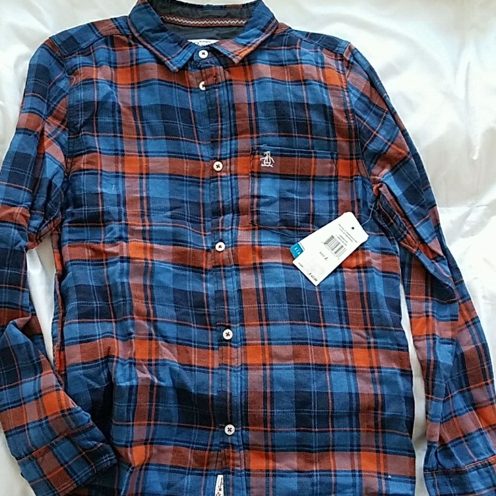 Penguin Boys' Long Sleeve Plaid Brushed Twill Spor